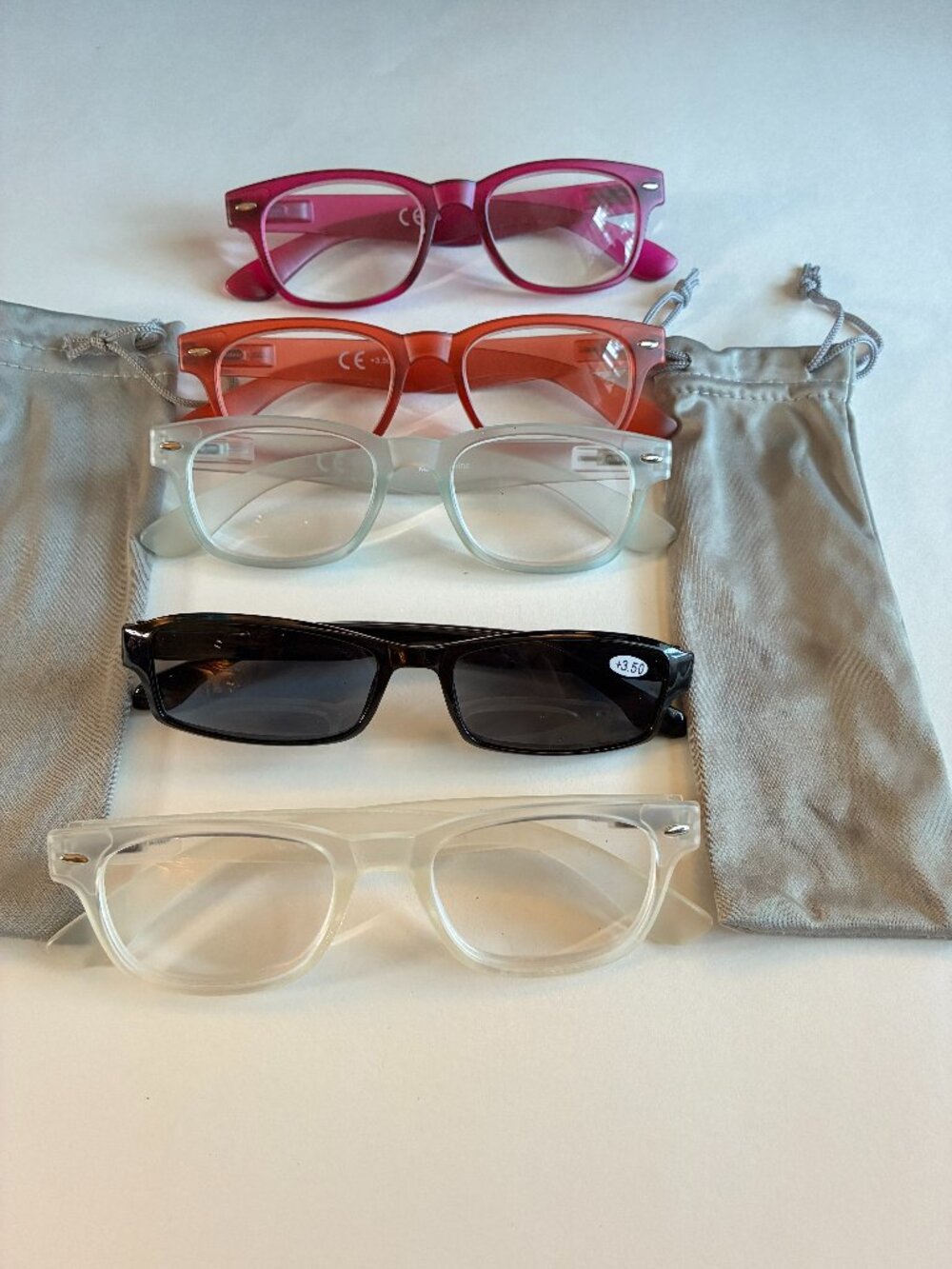 5 pairs of +350 strength reading glasses